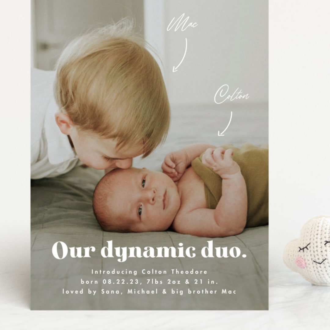 "Dynamic Duo" - Birth Announcements in Cotton by Corinne Malesic - Front