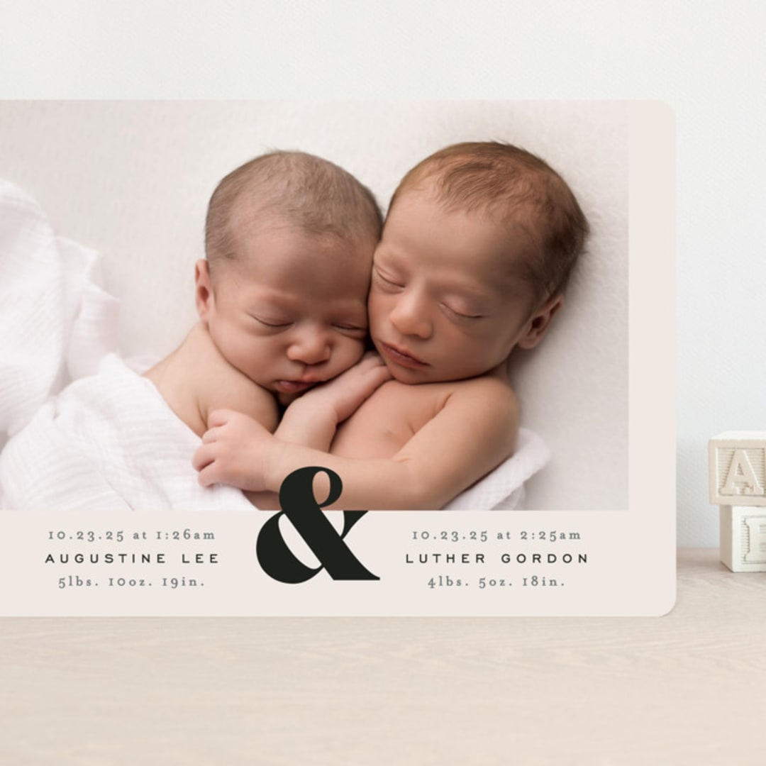 "Ampersand Duo" - Birth Announcements in Ivory by Alethea and Ruth - Front