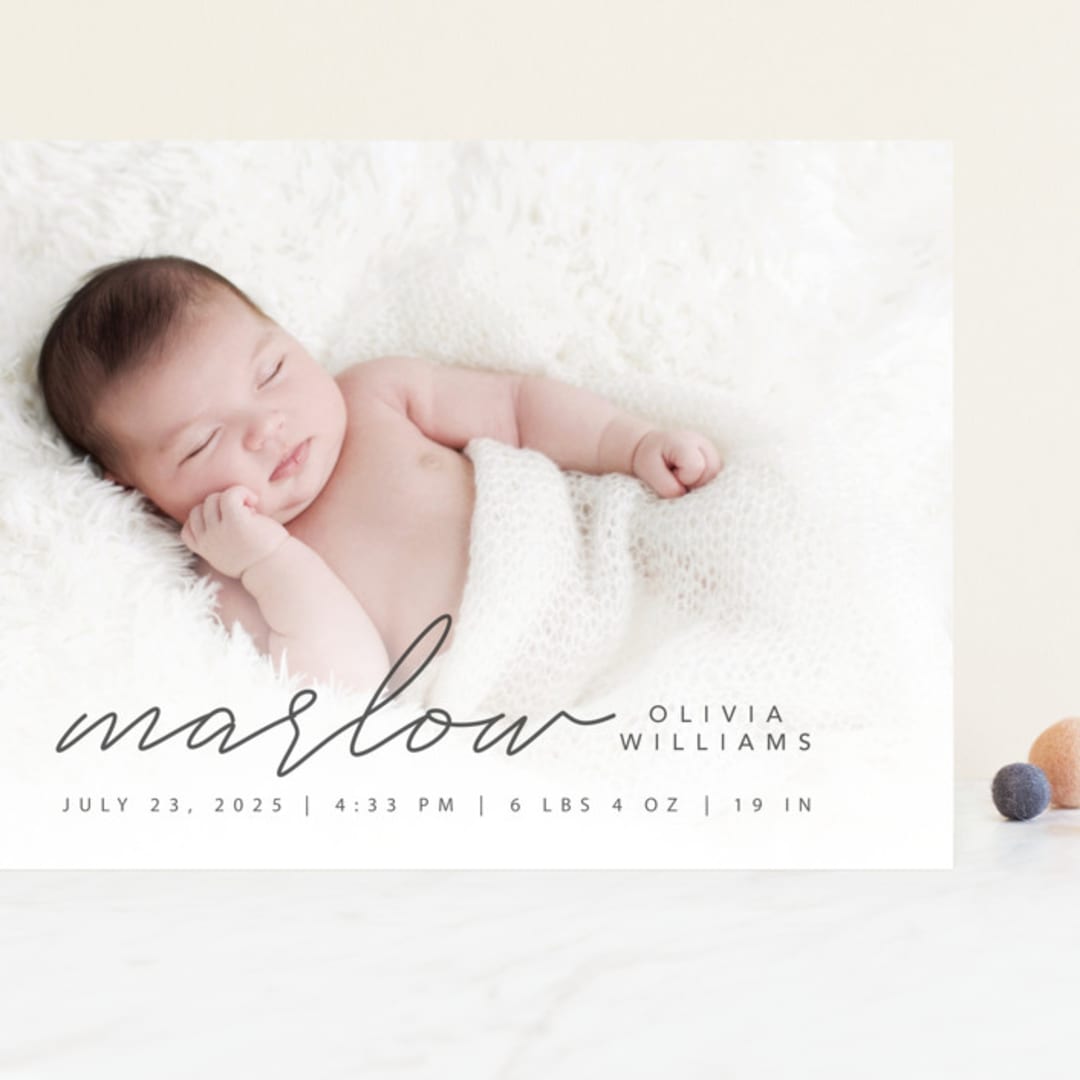 "Marlow" - Birth Announcements in Graphite by Megan Cash - Front