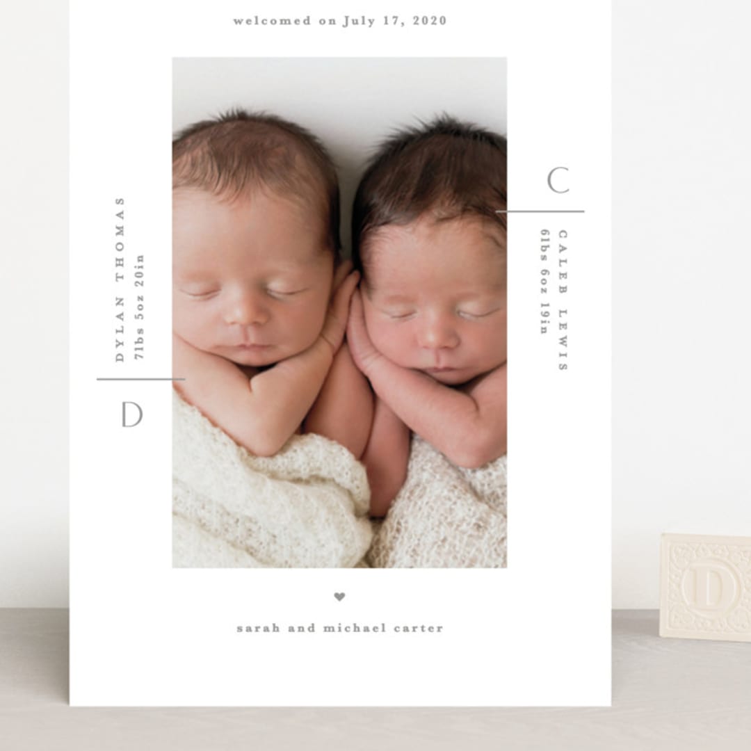 "Twin chic" - Birth Announcements in Pristine by Creo Study - Front