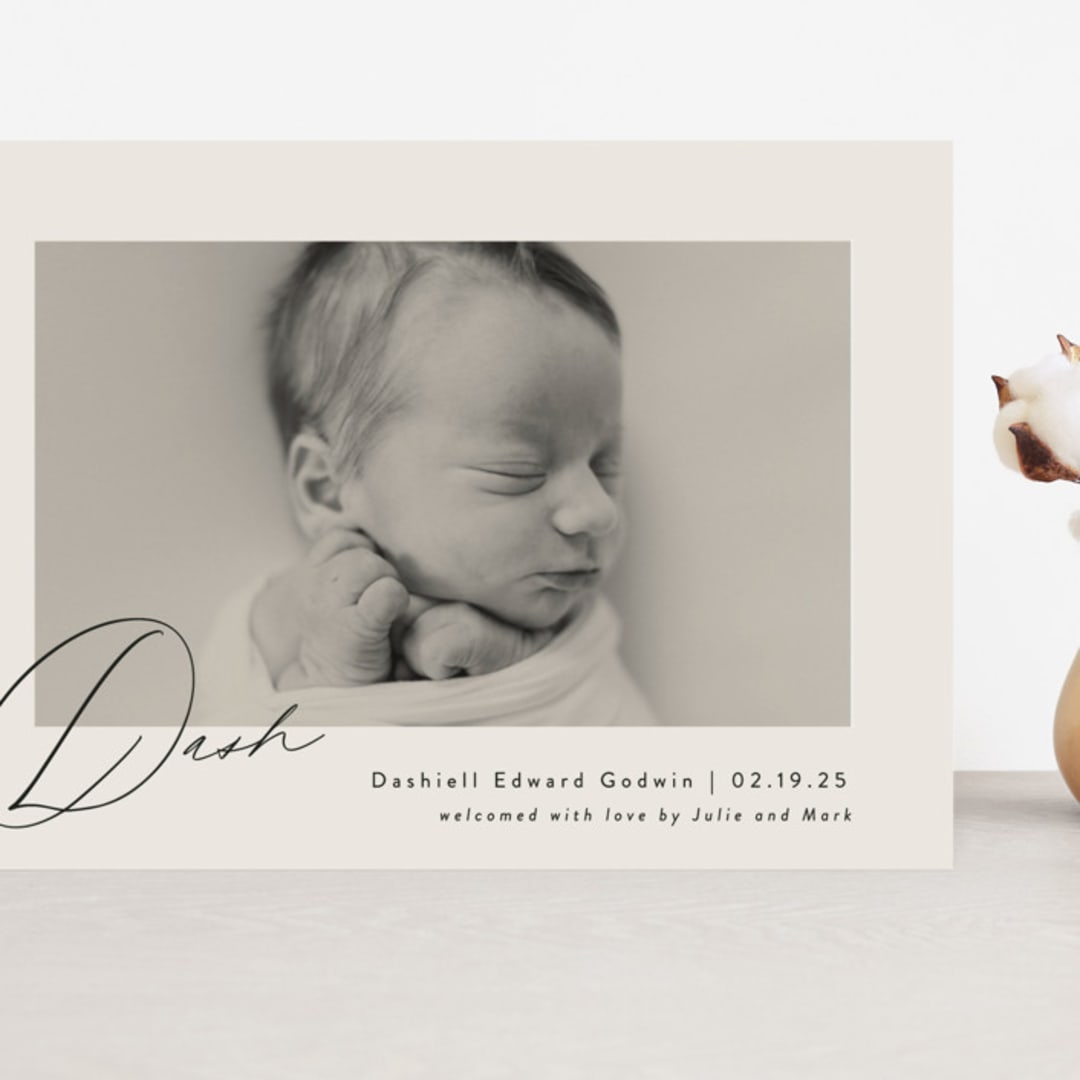 "Dashing" - Birth Announcements in Vanilla by Olivia Raufman - Front