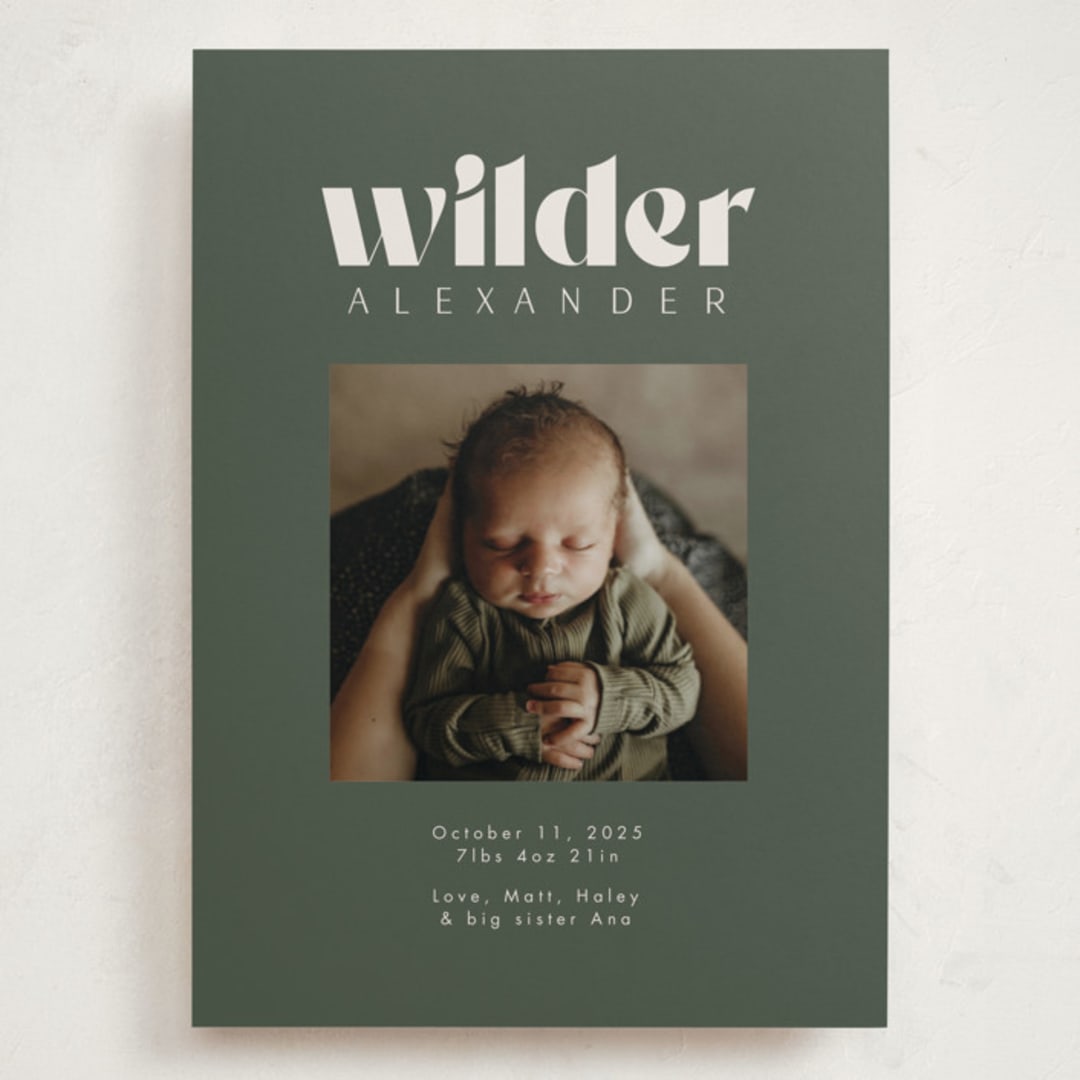 "Big Type" - Birth Announcements in Forest by Kristen Knechtel - Front