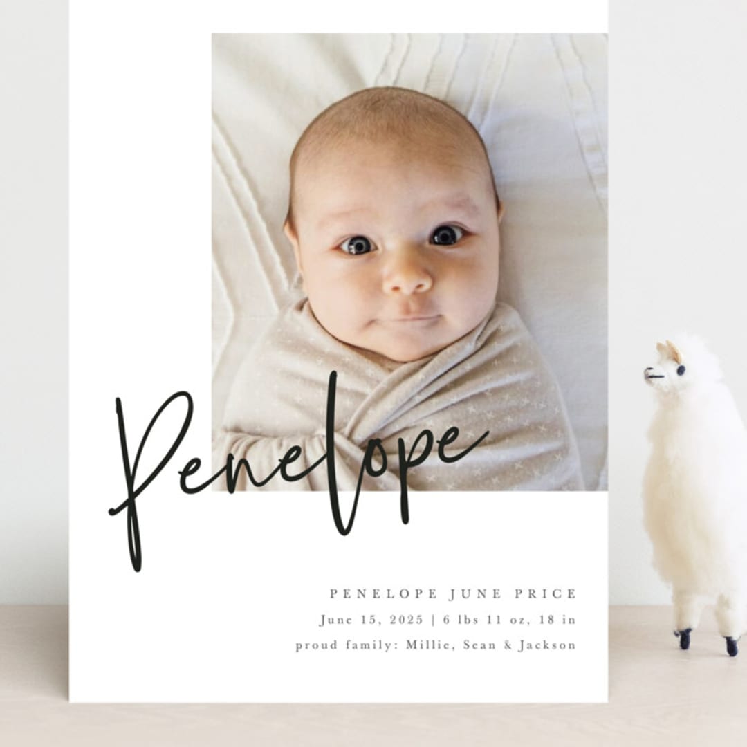"Clean Lines" - Birth Announcements in Blackboard by Amy Payne - Front