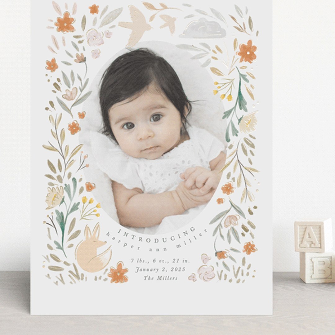 "Garden Fox" - Birth Announcements in Peach by Hannah Williams - Front