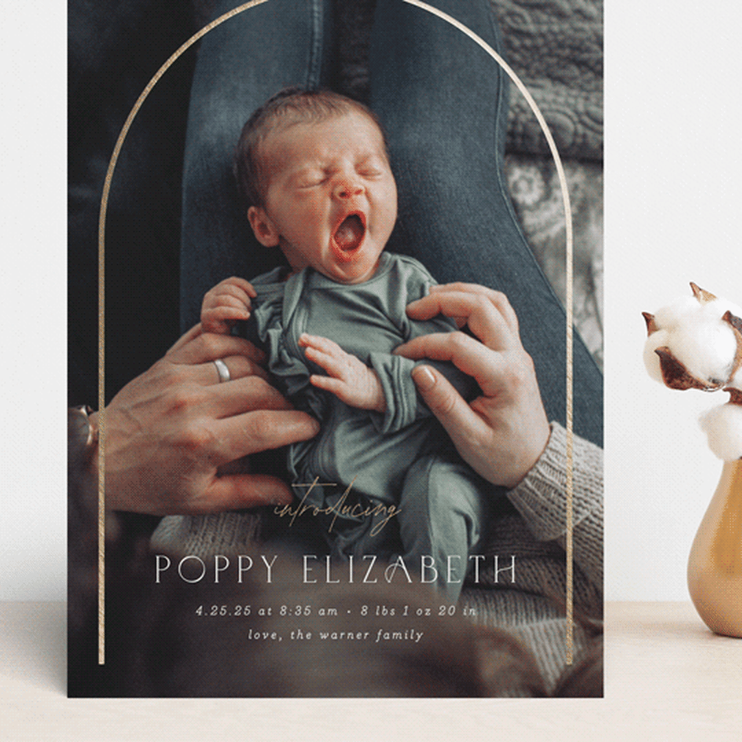 "Classic Arch" - Birth Announcements in Linen by Erica Krystek - Front