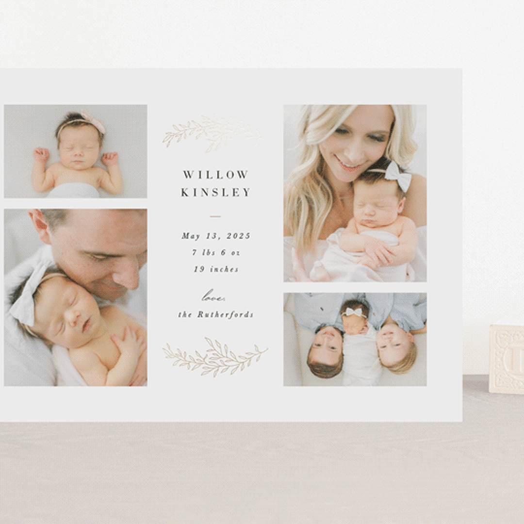 "Delicate Foliage" - Birth Announcements in Onyx by Brandy Folse - Front