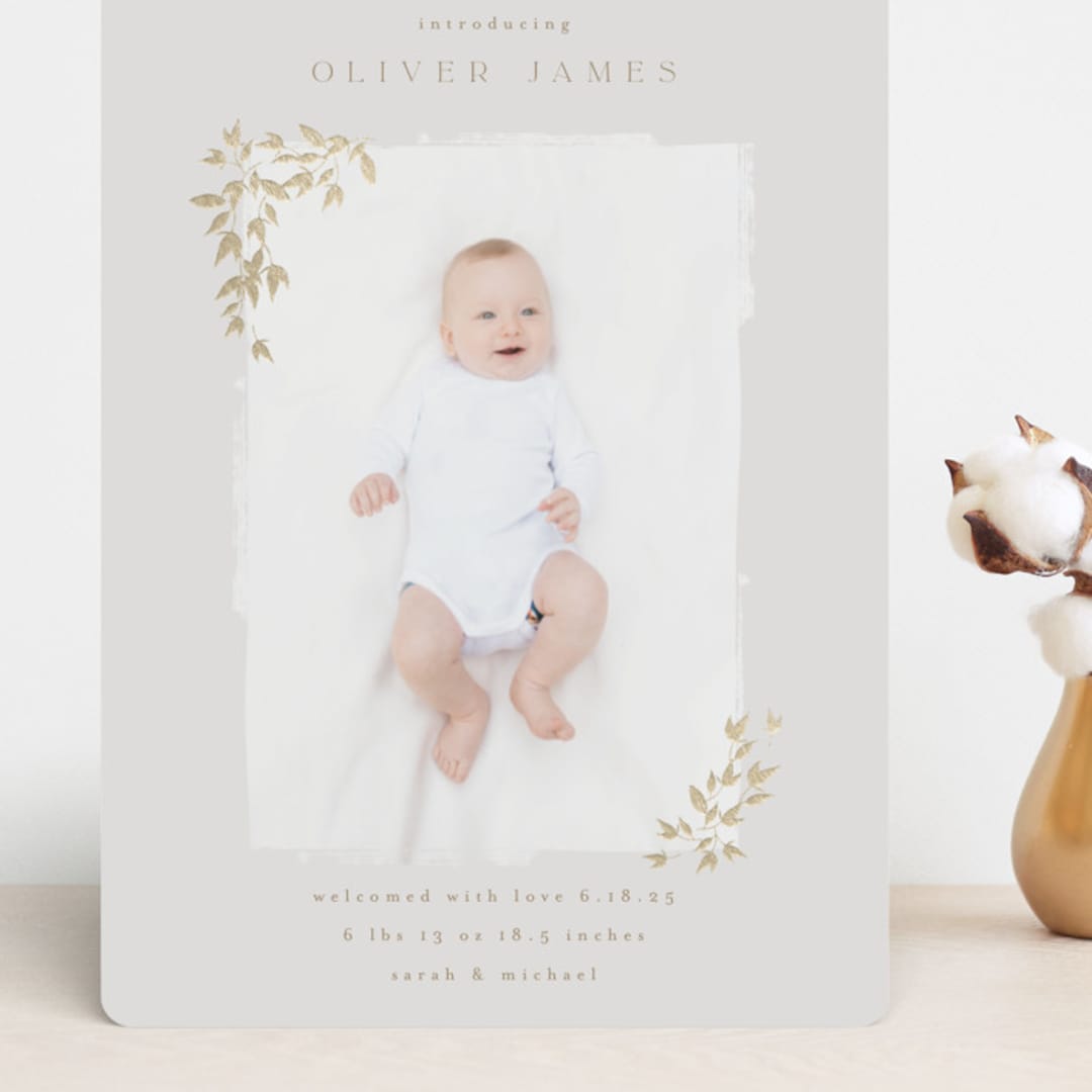 "Tiny Sprigs" - Birth Announcements in Latte by Kristie Kern - Front
