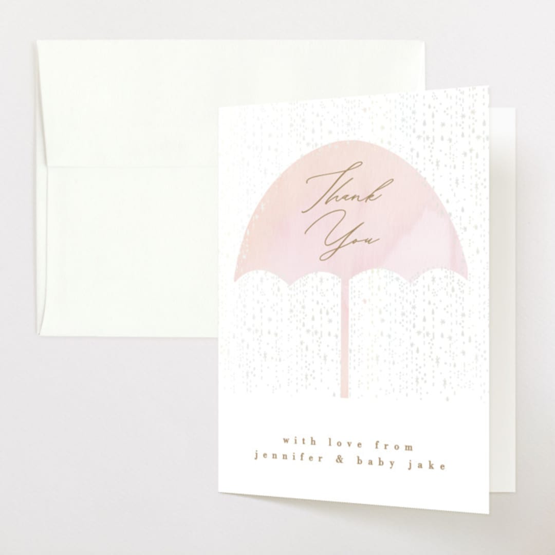 "gilded shower" - Baby Shower Thank You Cards in Rose by Phrosné Barwood - Front