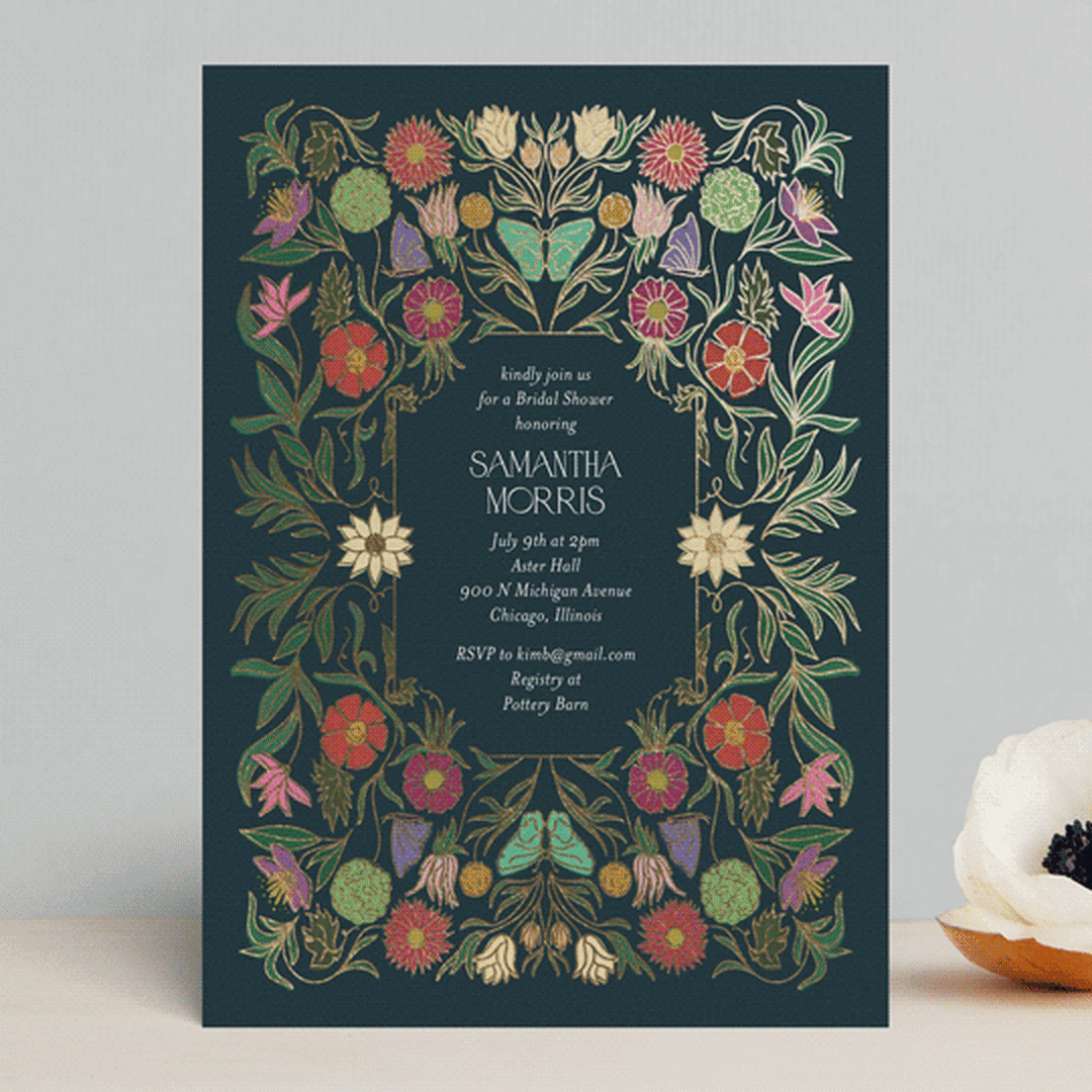 "Gilded Tapestry" - Bridal Shower Invitations in Midnight Garden by Simona Camp - Front