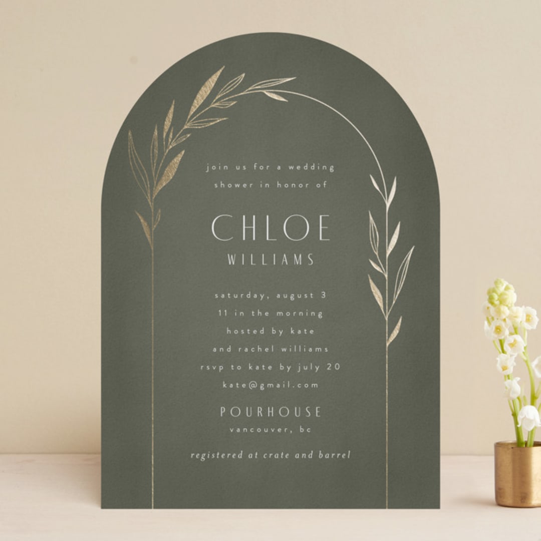 "Botanical Arches" - Bridal Shower Invitations in Moss by Kelly Schmidt - Front