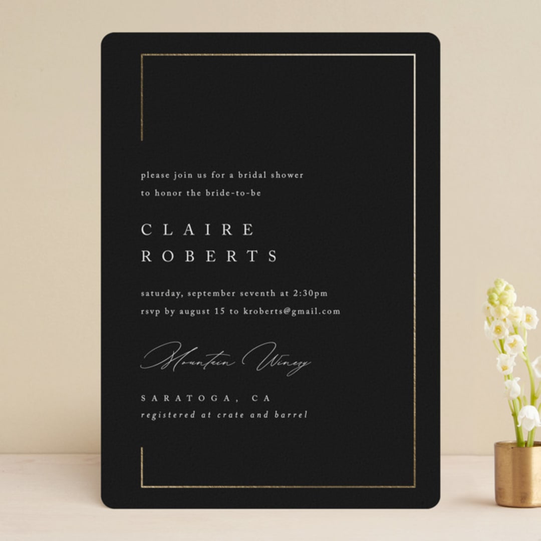 "Gilded Border" - Bridal Shower Invitations in Midnight by Kelly Schmidt - Front