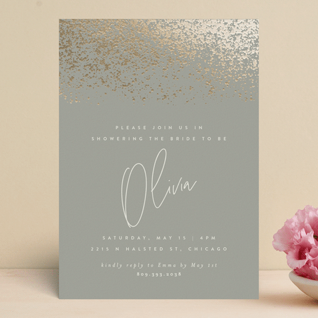 "showers" - Bridal Shower Invitations in Sage by JoAnn Jinks - Front