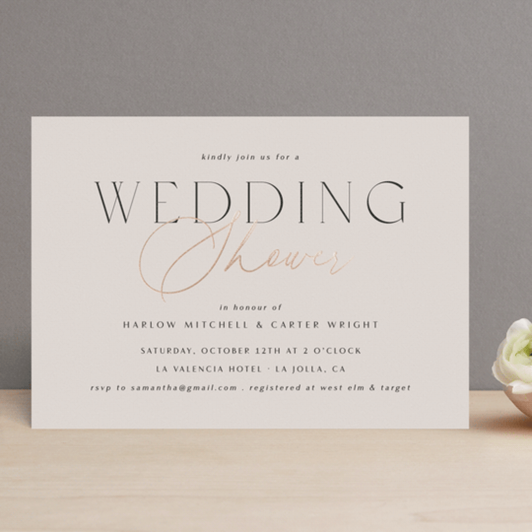 "Simple Classic" - Bridal Shower Invitations in Champagne by Summer Winkelman - Front