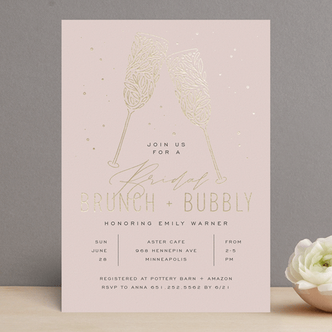 "Bubbly Brunch" - Bridal Shower Invitations in Blush by Michelle Taylor - Front