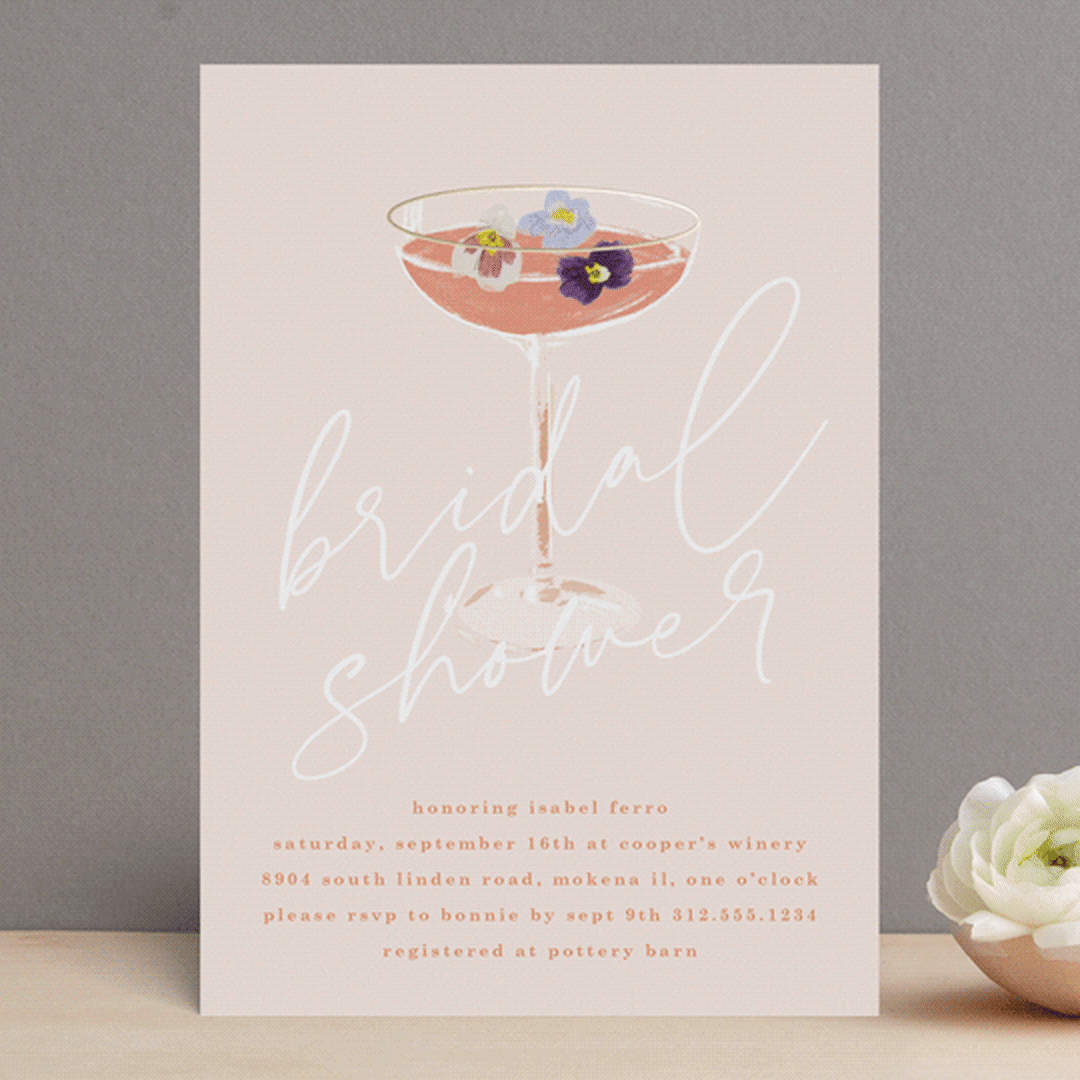 "Flower Cheers" - Bridal Shower Invitations in Blush by Baumbirdy - Front
