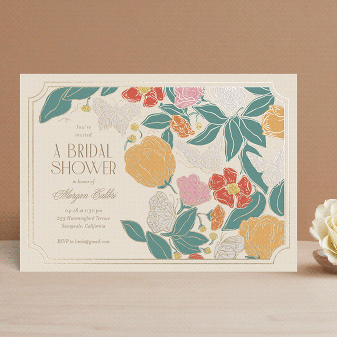 "Gilded Butterfly Garden" - Bridal Shower Invitations in Ivory by Simona Camp - Front