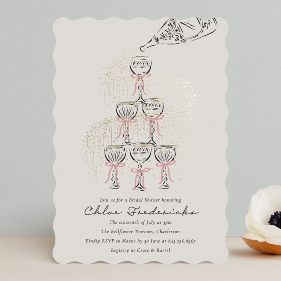 "Sparkling Champagne Tower" - Bridal Shower Invitations in Petal by Jackie Crawford - Front