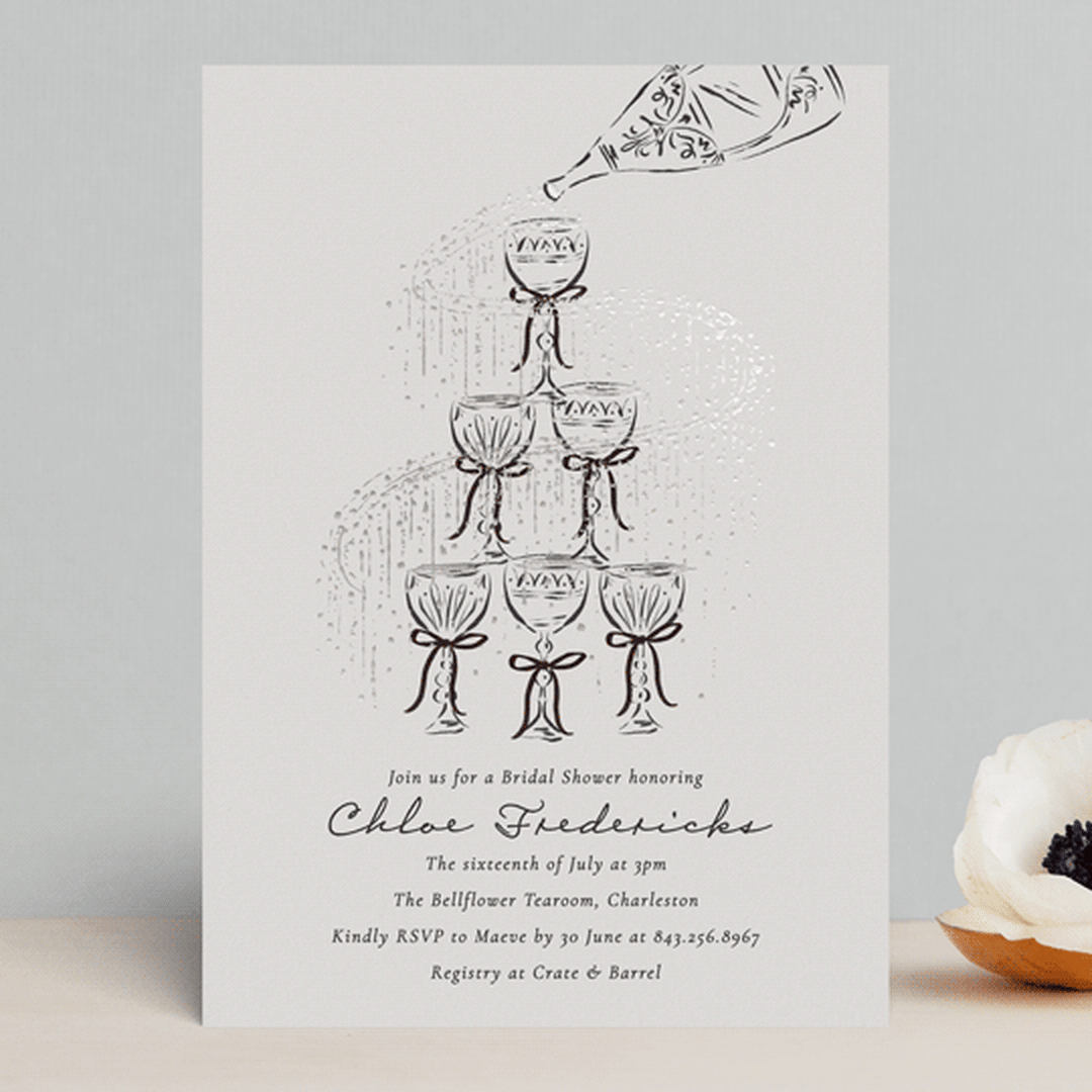 "Sparkling Champagne Tower" - Bridal Shower Invitations in Noir by Jackie Crawford - Front