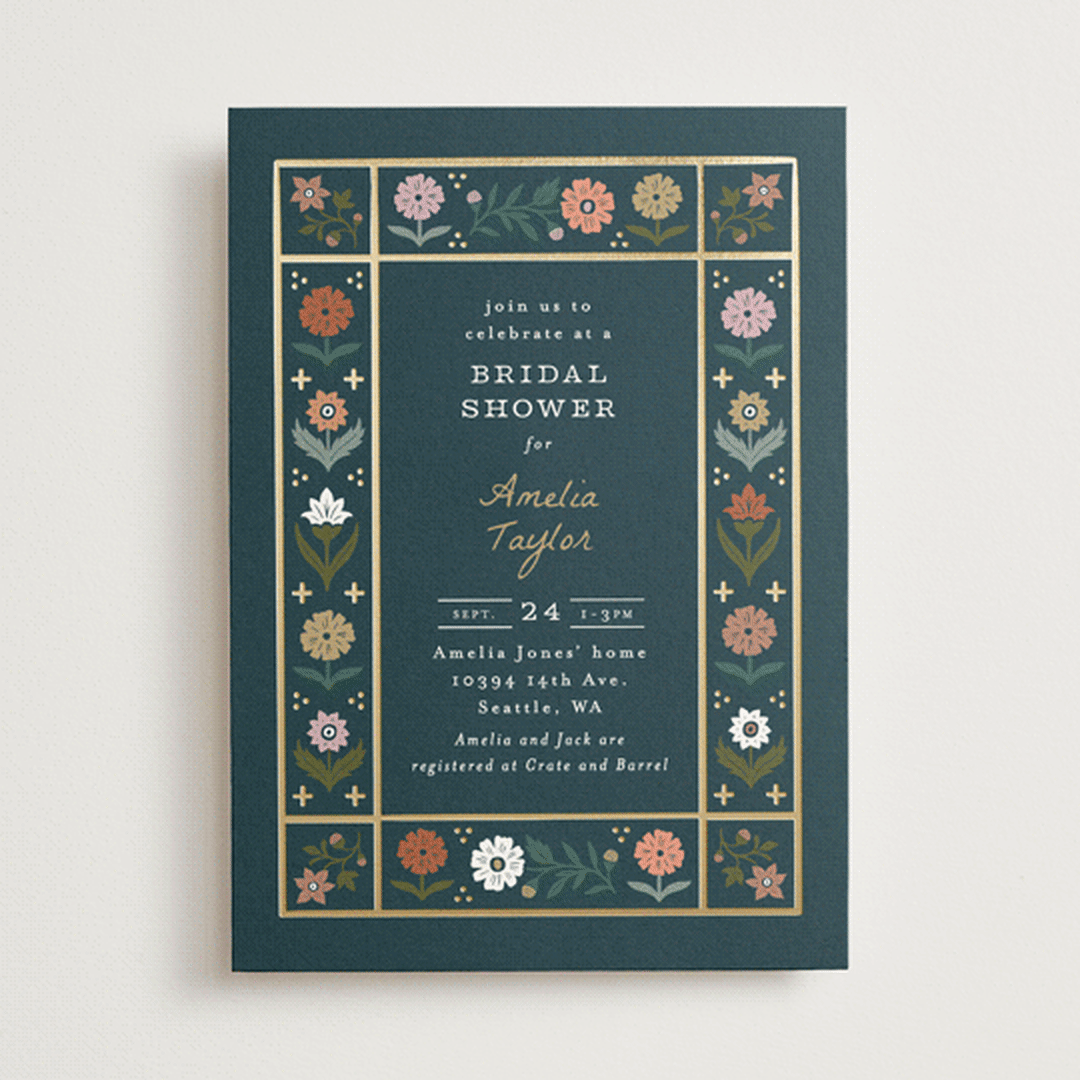 "Floral Grid Border" - Bridal Shower Invitations in Cobalt by Alethea and Ruth - Front