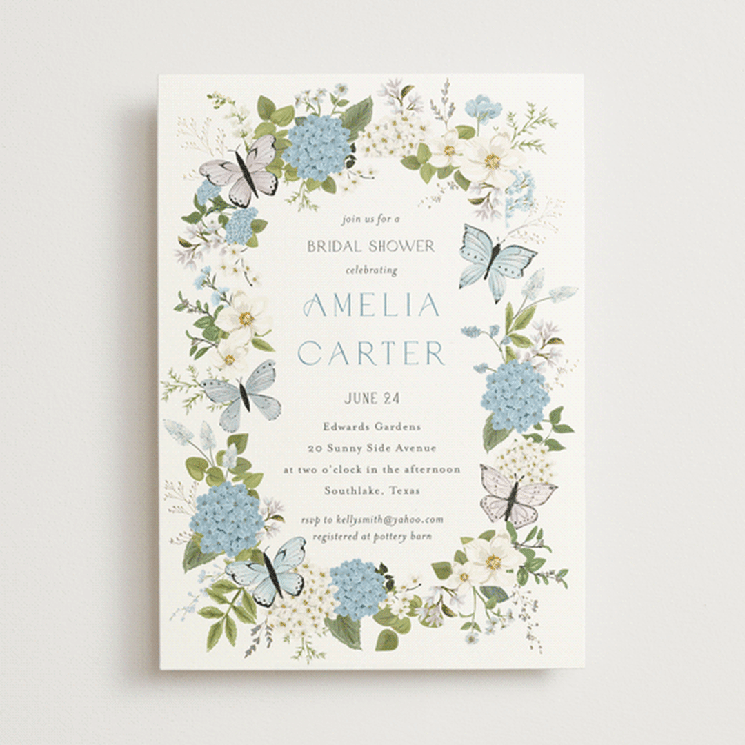 "Garden Love" - Bridal Shower Invitations in Periwinkle by Susan Moyal - Front