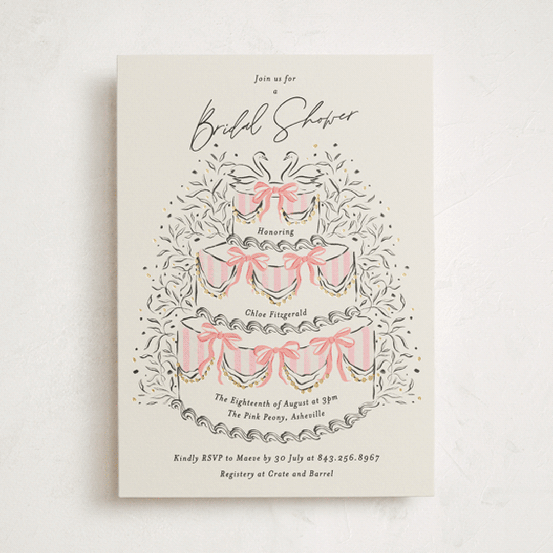 "Sparkling Wedding Cake" - Bridal Shower Invitations in Peony by Jackie Crawford - Front