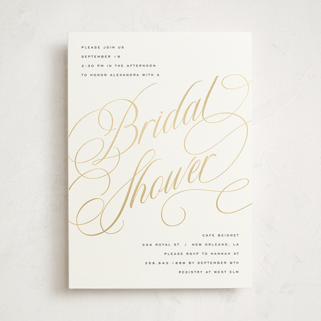 "Bridal Shower Script" - Bridal Shower Invitations in Snow by Stacy Maalouf - Front