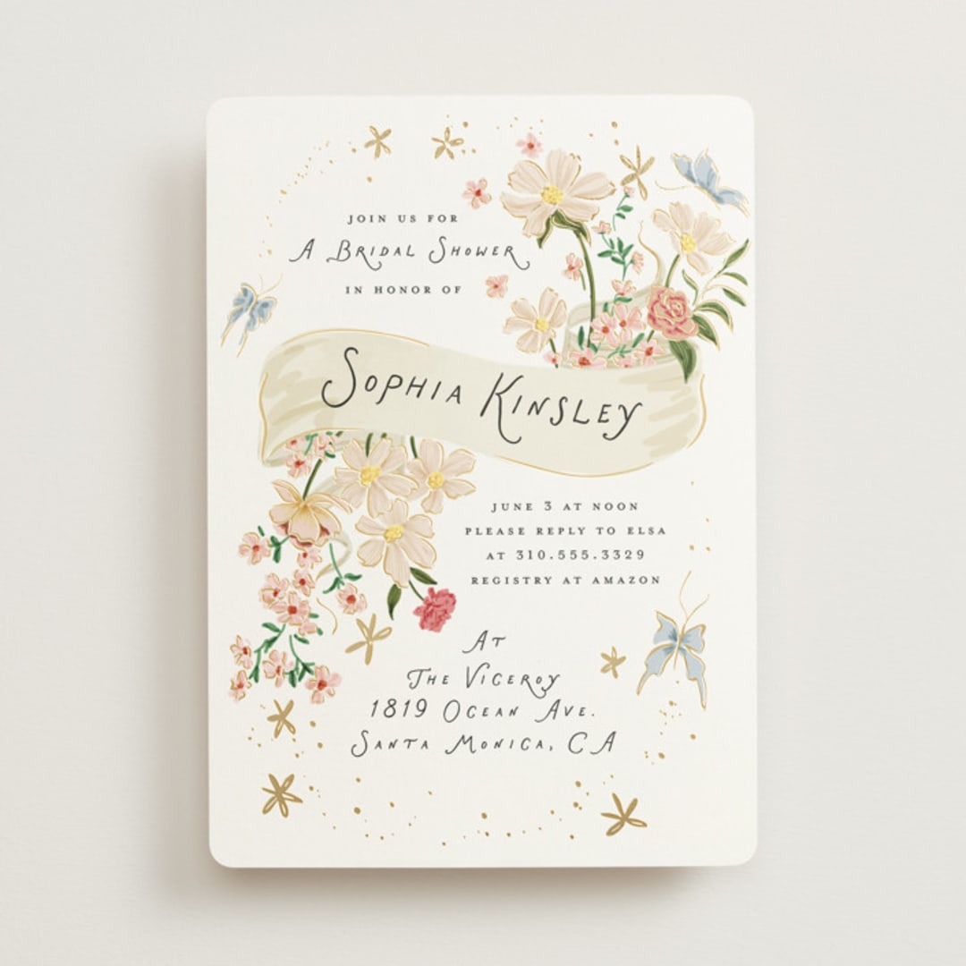 "Flowers and Ribbon" - Bridal Shower Invitations in Sugar by Leah Bisch - Front