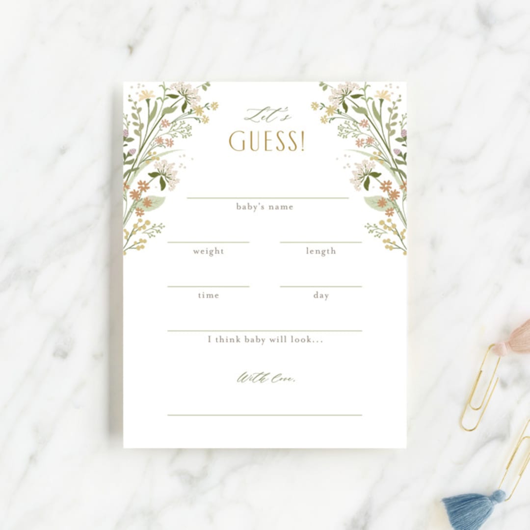 "Summer Wildflowers" - Baby Shower Insert Cards in Blush by Jennifer Wick - Front