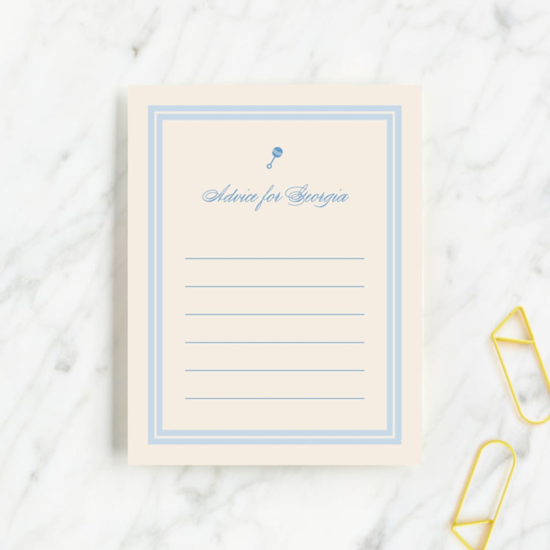 "Classic Start" - Baby Shower Insert Cards in Powder Blue by Carolyn MacLaren - Front