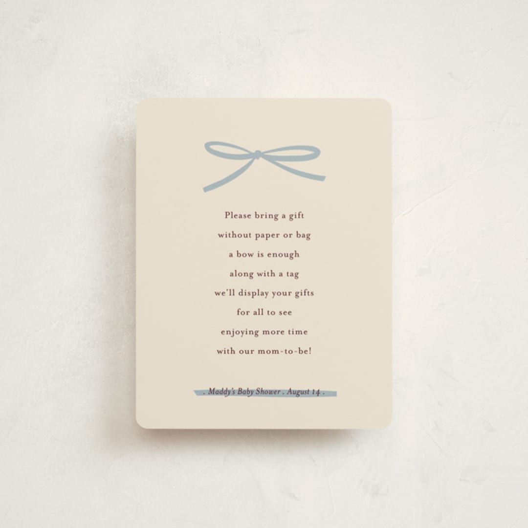 "Baby Bow" - Baby Shower Insert Cards in Denim by Ani Somi - Front
