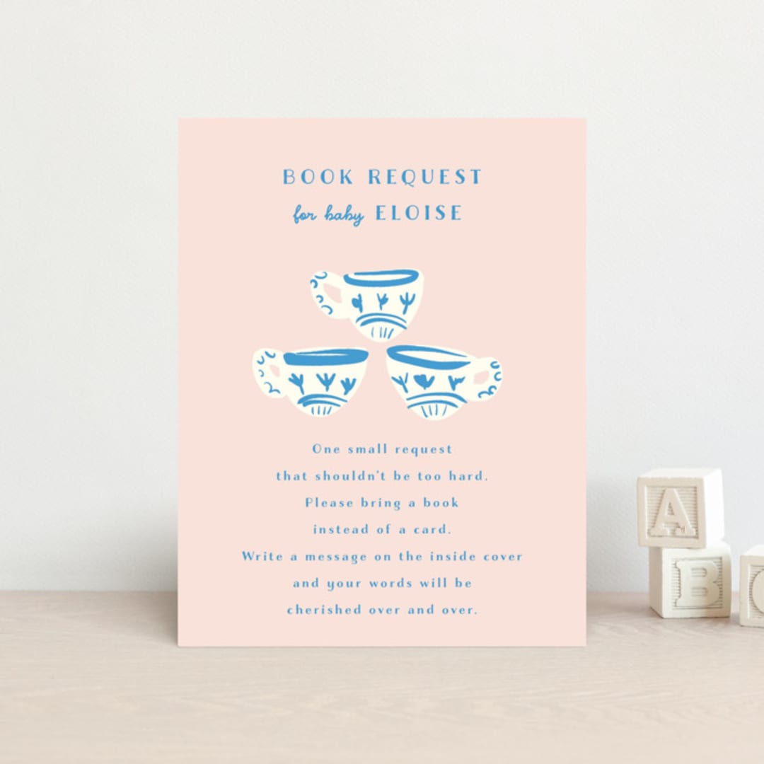 "China Tea Set" - Baby Shower Insert Cards in Blush by Ani Somi - Front