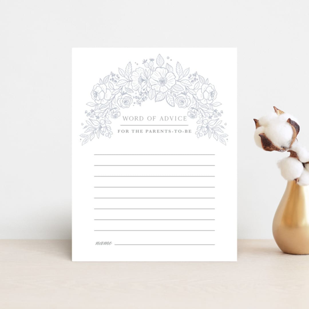 "Wild Roses" - Baby Shower Insert Cards in Powder Blue by Kristen Smith - Front