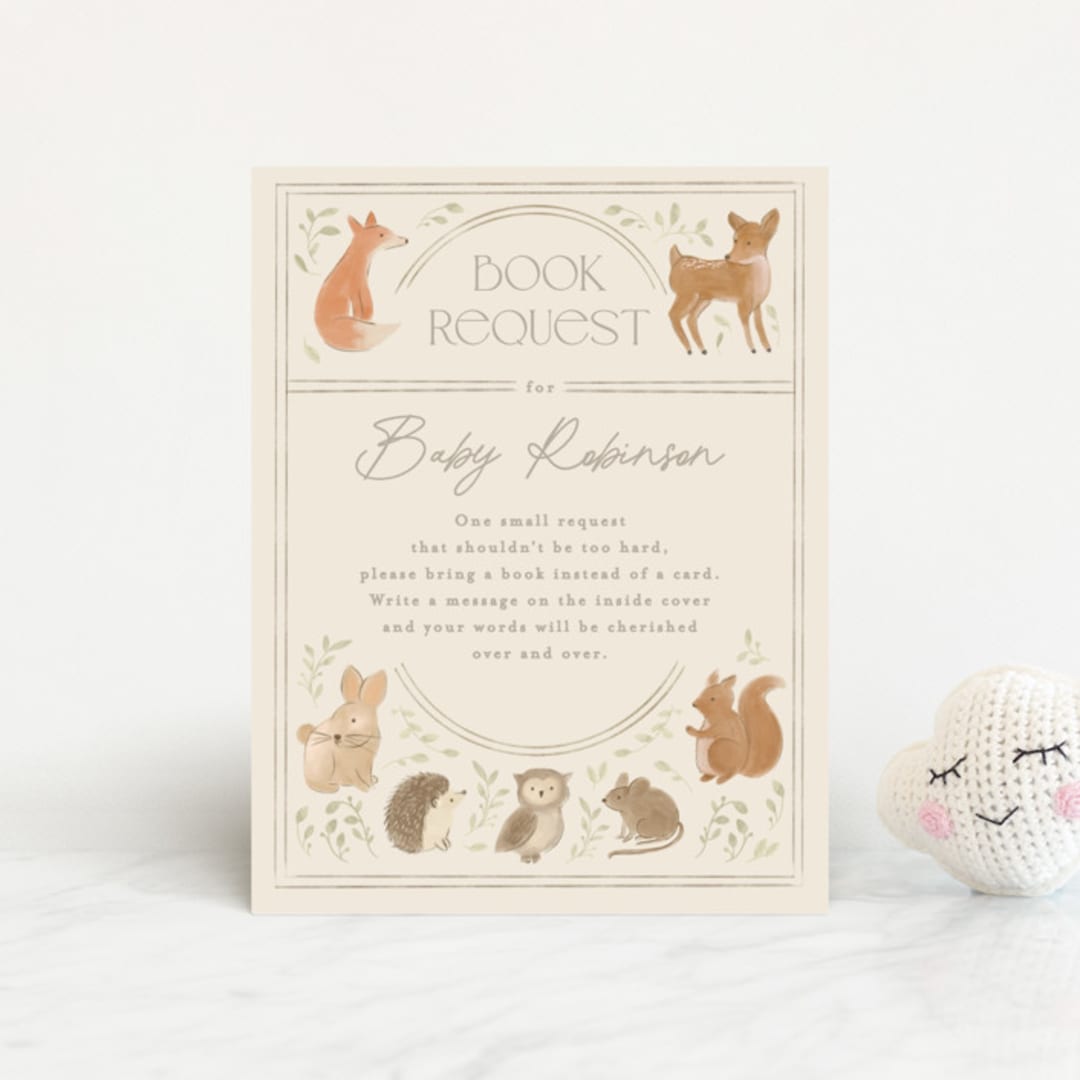 "Woodland storybook" - Baby Shower Insert Cards in Ecru by Creo Study - Front