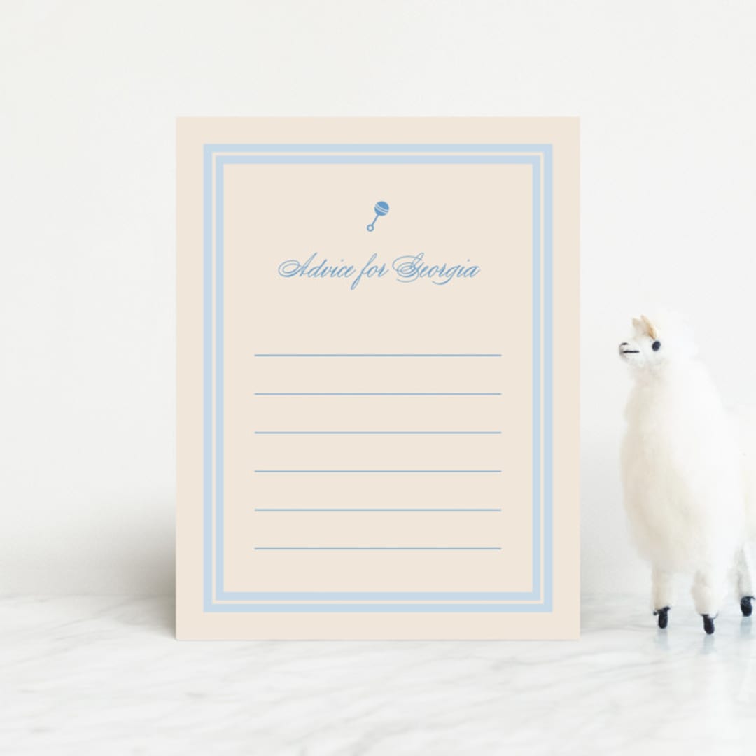 "Classic Start" - Baby Shower Insert Cards in Powder Blue by Carolyn MacLaren - Front
