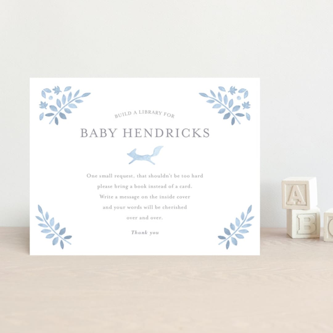 "Foxy Baby Shower" - Baby Shower Insert Cards in Denim by Hallie Fischer - Front