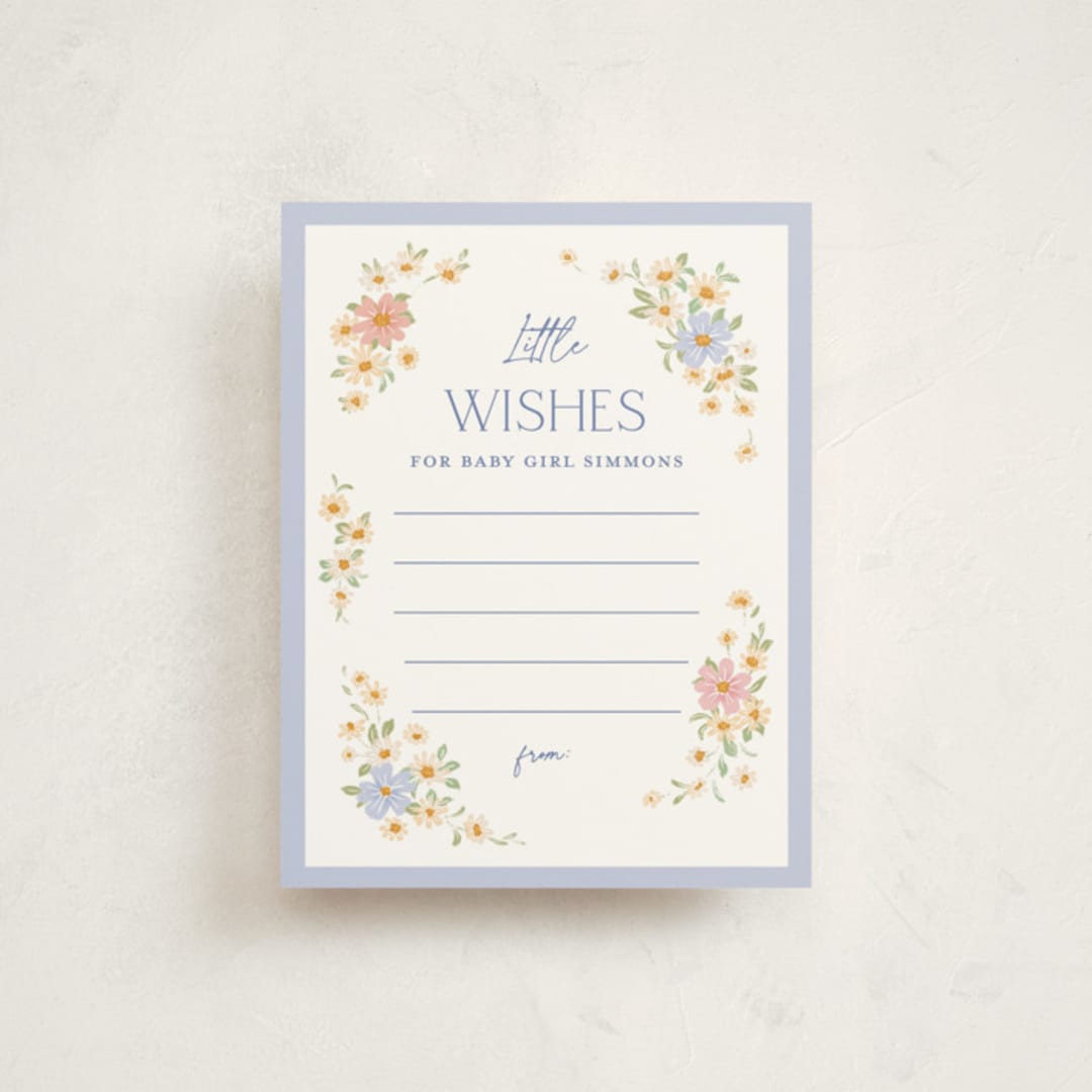 "Bitty Bouquet" - Baby Shower Insert Cards in Periwinkle by Paper Raven Co. - Front