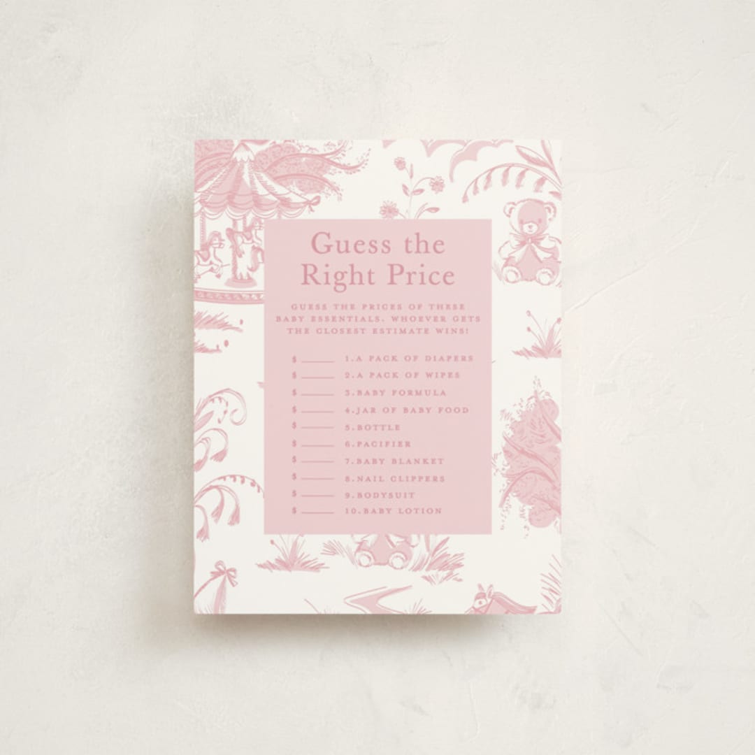 "Baby Toile" - Baby Shower Insert Cards in Blush by Teju Reval - Front
