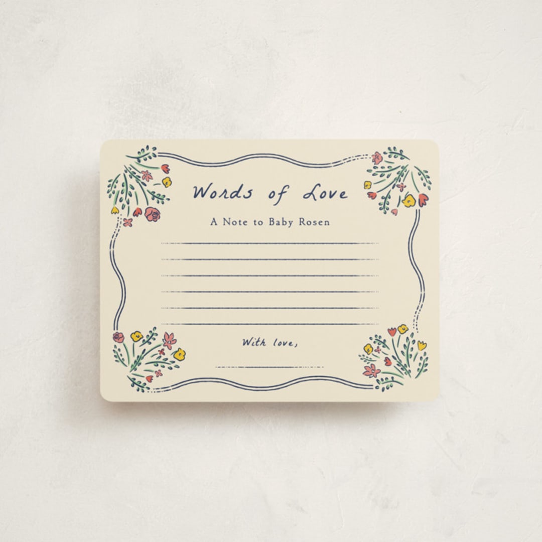 "Blossoming Love" - Baby Shower Insert Cards in Midnight by Sarah Rosenthal - Front