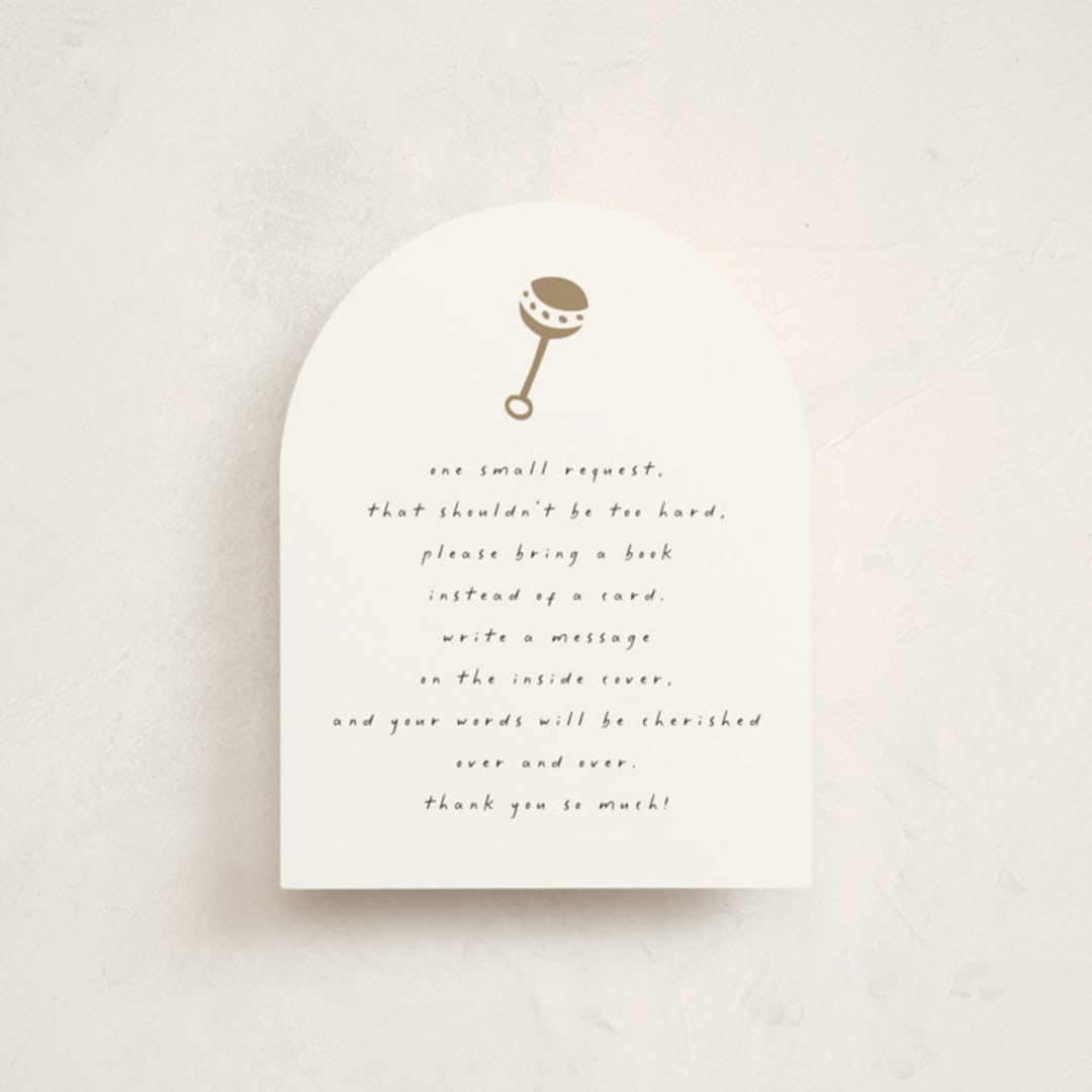 "Gold Rattle" - Baby Shower Insert Cards in Cotton by Stacy Maalouf - Front