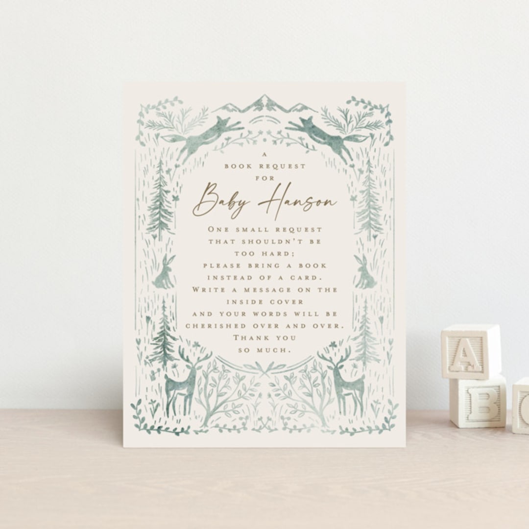 "The Story Begins" - Baby Shower Insert Cards in Sage by Petra Kern - Front