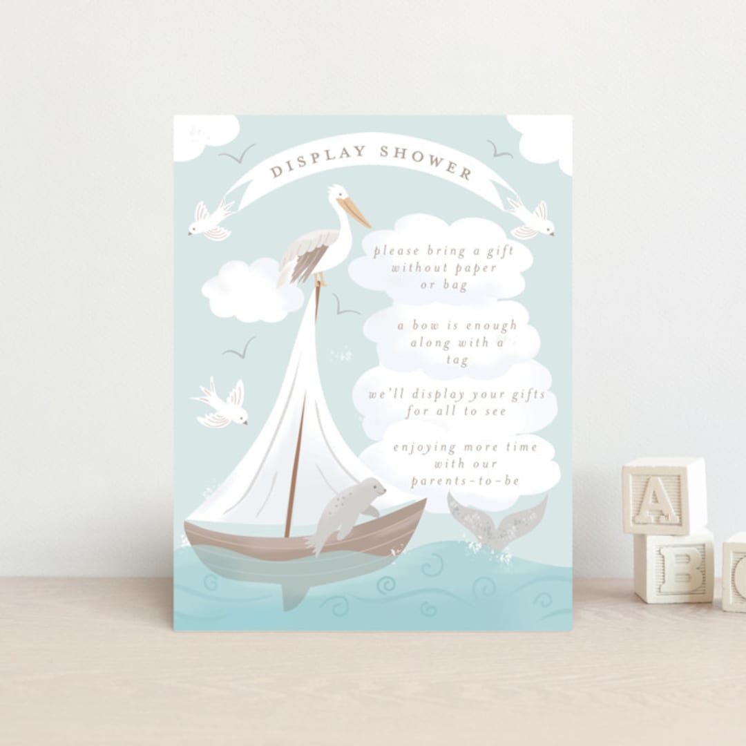 "Little Sailboat" - Baby Shower Insert Cards in Sky by Jennifer Holbrook - Front