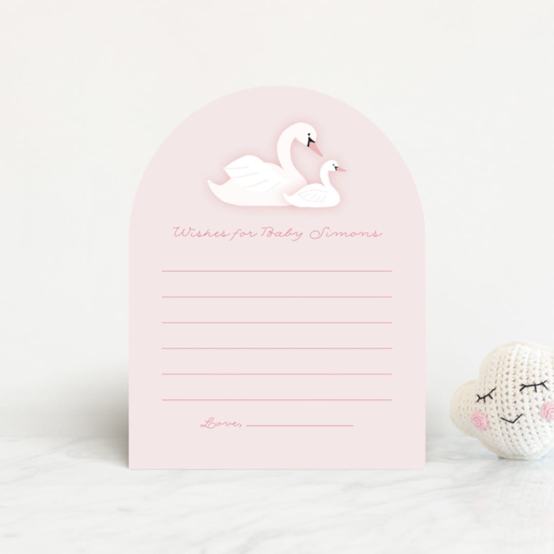 "Swan Song" - Baby Shower Insert Cards in Sherbet by Carolyn Kach - Front