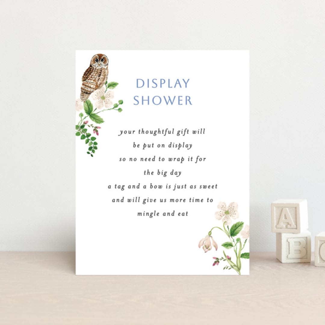 "Spring woodland" - Baby Shower Insert Cards in Elderflower by Sarah Knight - Front