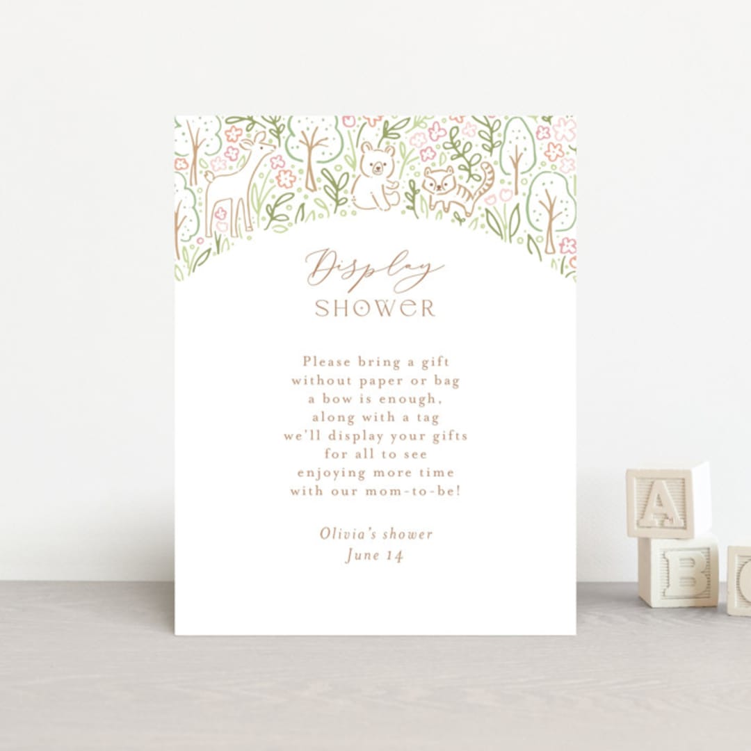 "Woodland Beginnings" - Baby Shower Insert Cards in Watermelon by Jennifer Wick - Front