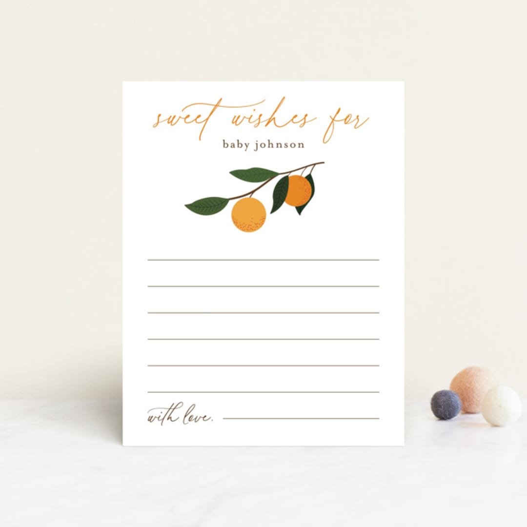 "Little Cutie" - Baby Shower Insert Cards in Clementine by Stacey Meacham - Front