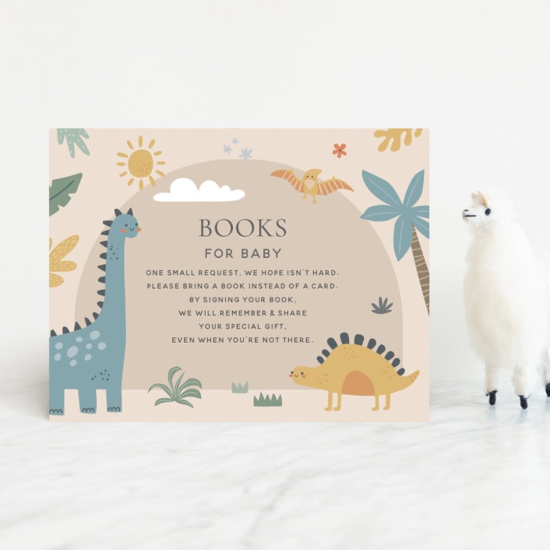 "Baby Dino" - Baby Shower Insert Cards in Tan by Britt - Front