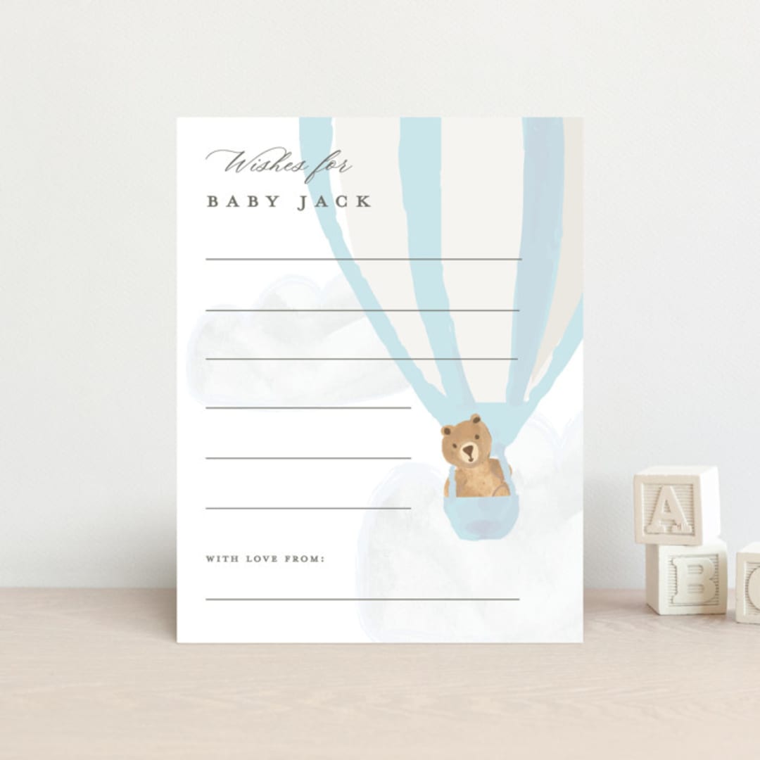 "Hot Air Balloon Bear" - Baby Shower Insert Cards in Blue Berry by Teju Reval - Front