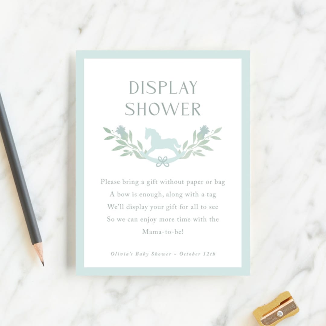 "Baby Shower Wreath" - Baby Shower Insert Cards in Celeste by Melinda Denison - Front
