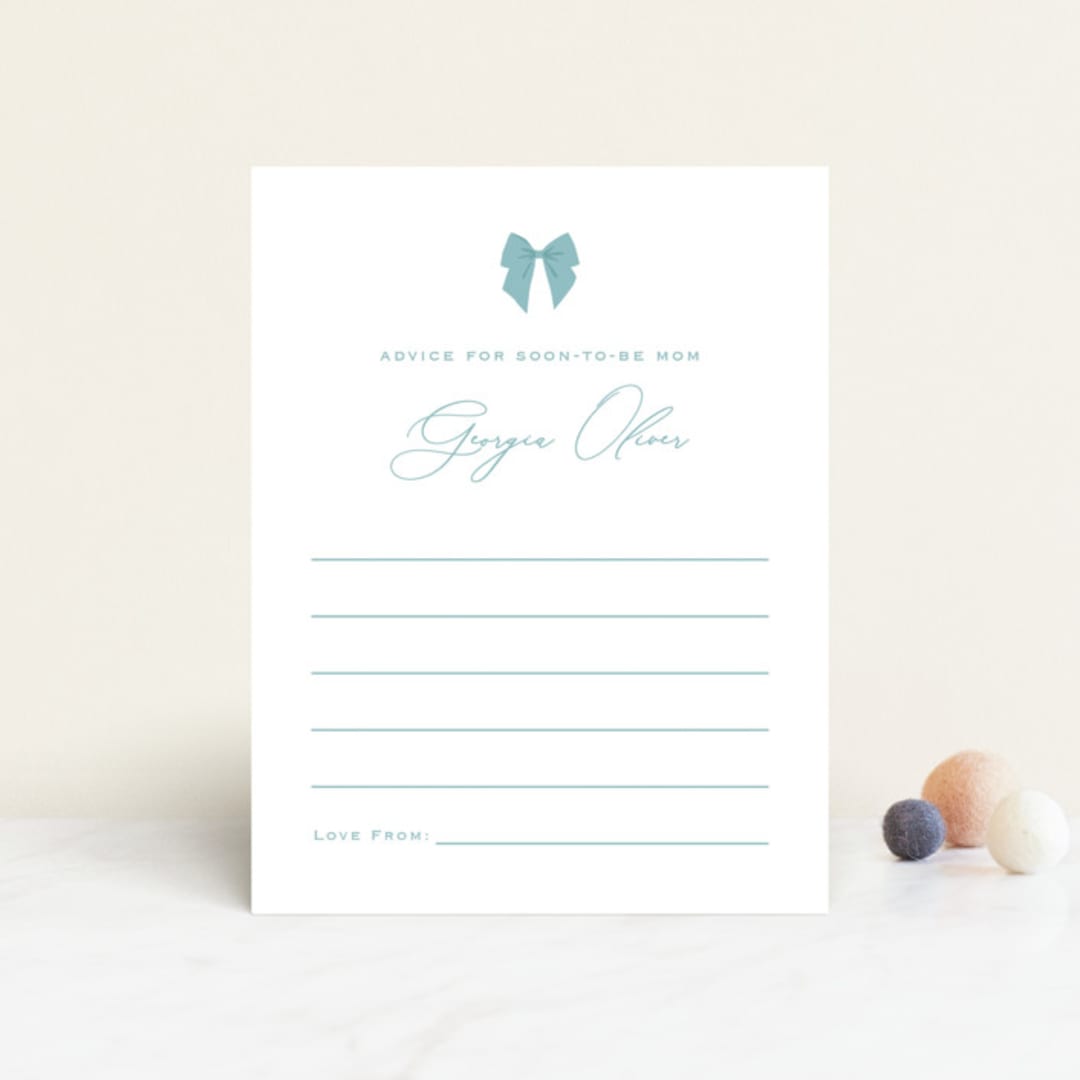 "Crib Bows" - Baby Shower Insert Cards in Powder Blue by Carolyn MacLaren - Front