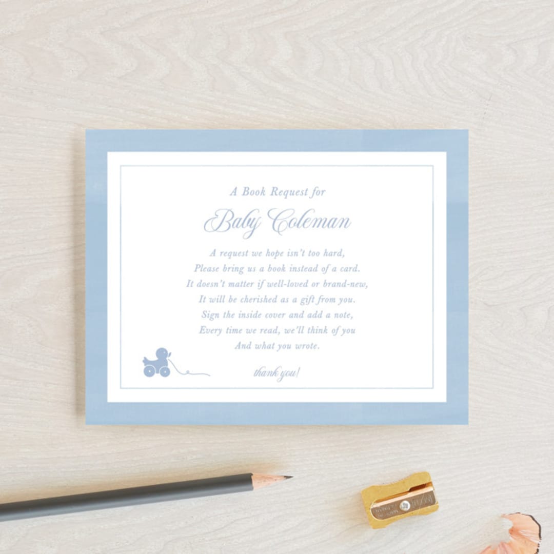 "Simply Classic" - Baby Shower Insert Cards in Sky by Melinda Denison - Front